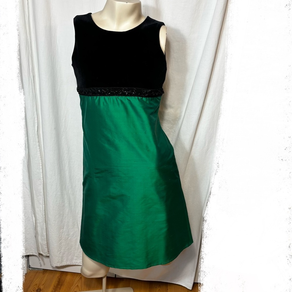 Girls size 16 green black velvet silk dress Maggie Breen